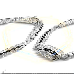 18K White Gold Sapphire & Diamond Bracelet: This elegant 30.4-gram bracelet spans 7.5 inches and showcases exquisite craftsmanship in lustrous 18k white gold. Features 126 brilliant diamonds (approximately 2.40 ct, G-H color, VS1-SI1 clarity) p