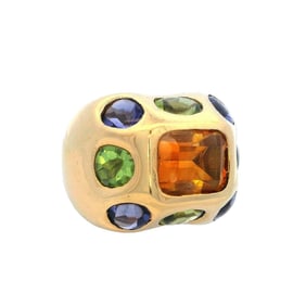 Mid-century 1970 18kt Gold Ring with Citrine, Tanzanite and Peridots
