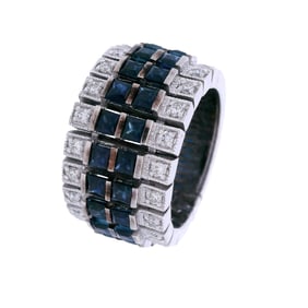 18kt white Gold Band Ring with 3.15 CTW in Sapphires and Diamonds
