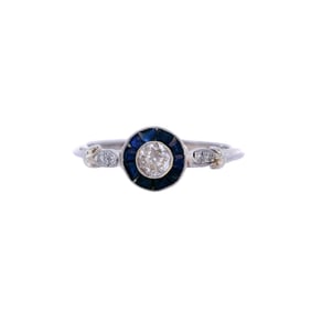 Art Deco 1920 Target Platinum Ring with Diamonds and Sapphires