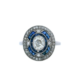 Edwardian Platinum Ring with Diamonds and Sapphires