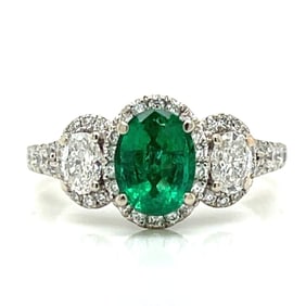 14K White Gold Emerald & Diamond Ring