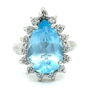 14K White Gold Ring with Blue Topaz and Diamonds