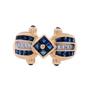 Vintage 18kt yellow Gold Ring width Sapphires and Diamonds