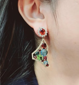 Convertible 18kt yellow Gold Earrings with Diamonds and natural Gemstones