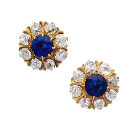 Rosetta Earrings in 18kt Gold with Diamonds and synthetic Sapphires