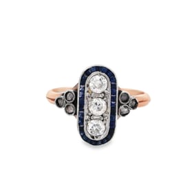 Art Deco 1920 Ring in 18k Gold & Platinum with Sapphires & Diamonds