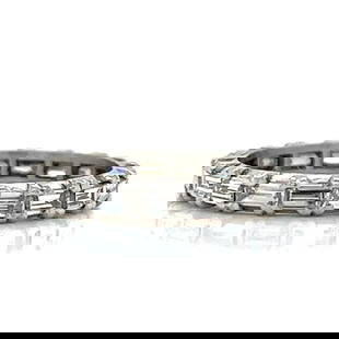 Art Deco Platinum 1.00 Ct. Diamond Eternity Band: This exquisite 1.9-gram Art Deco eternity band in size 3.25 is expertly crafted in lustrous platinum. Features 19 elegant baguette diamonds (approximately 1.00 ct, F-G color, VVS-VS clarity) arranged