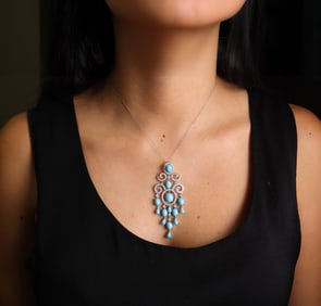 18kt white Gold Pendant Necklace with 14.35 CTW in Turquoises and Diamonds