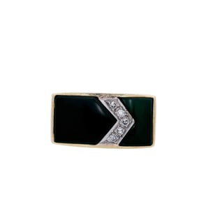 Vintage 18kt yellow Gold Diamonds Ring with Green and Black Onyx