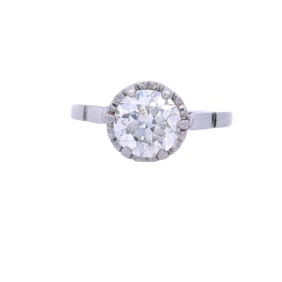 Antique Platinum Engagement Ring with 0.85 Cts Old mine Diamond
