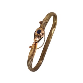 Victorian 1900 Snake Flex Bracelet in 14kt Gold with Sapphire and Diamonds