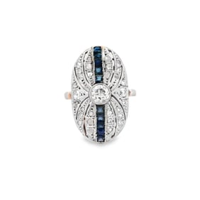 Art Deco 1920 18kt Gold and Platinum Ring with Diamonds & Sapphires
