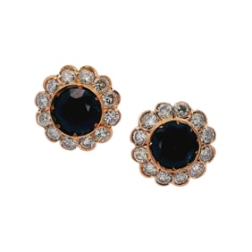 1910 Antique Rosetta Earrings in 18kt Yellow Gold with Sapphire and Diamonds