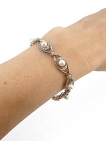 Antique 18kt Gold and Platinum Bracelet with Diamonds and Pearls