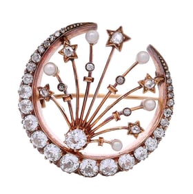 Victorian 1910 Crescent moon in 18kt rose Gold with 2.80 carats in Diamonds Finalized