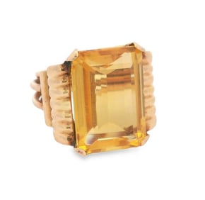1950 Retro 18kt yellow Gold Ring with 15.0 Cts Citrine