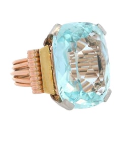 1950 Retro 18kt yellow Gold Ring with 14.25 Cts Aquamarine