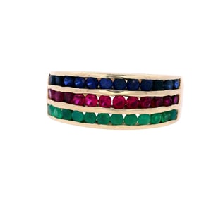 Rubies, Emeralds and Sapphires 18kt yellow Gold Ring