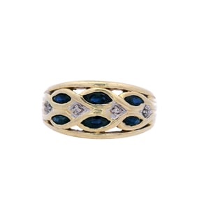 Vintage 18kt yellow Gold Ring with blue Sapphires and Diamonds