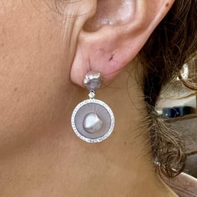 FEI LIU Platinum Pearl & Diamond Earrings