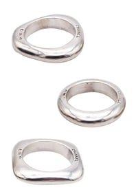 CHANEL PARIS Trio of Geometric Rings In Polished Solid .925 Sterling Silver