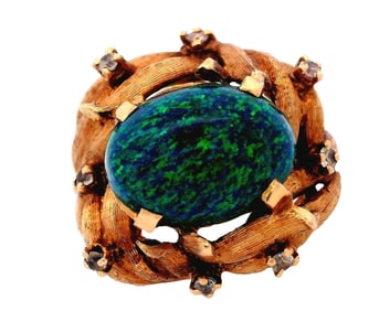 18kt yellow Gold Cocktail Ring with Black Opal and Diamonds