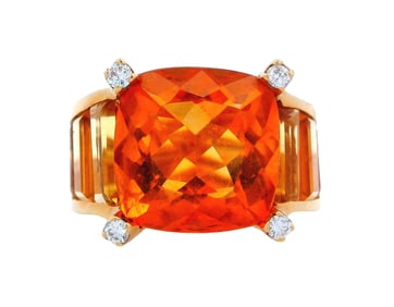 Retro 18k Gold Ring with Citrine & Diamonds