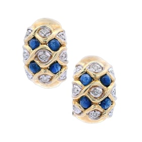 Vintage 14kt yellow Gold Earings with Diamonds and blue Sapphires