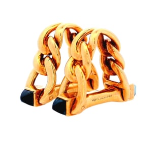 French Rope Sapphires 18k Gold stirrup Cufflinks