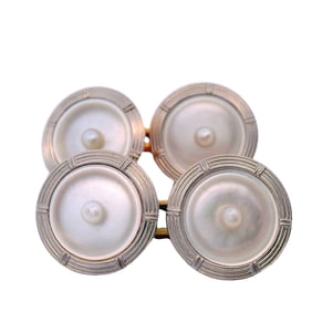 Art Deco 18kt yellow Gold Doble Cufflinks with Enamel & Pearl