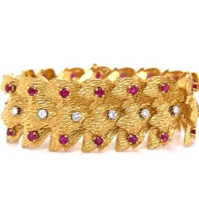 18K Yellow Gold Diamond & Burma Ruby Bracelet