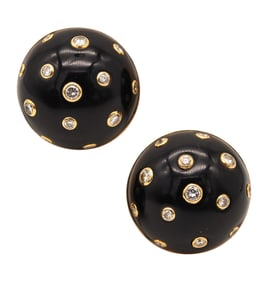 VERDURA Milano Enamel Bombe Clips-On Earrings 18Kt Gold & 1.56 Ctw Diamonds