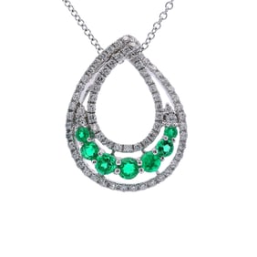 18kt white Gold Pendant Necklace with 1.05 CTW Diamonds and Emeralds