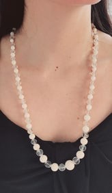 Rock Crystal, Angel skin Coral, Emerald & Platinum Necklace with Diamonds