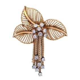 MAUBOUSSIN Paris flower Brooch in 18kt yellow Gold with 1.20 Cts in Diamonds
