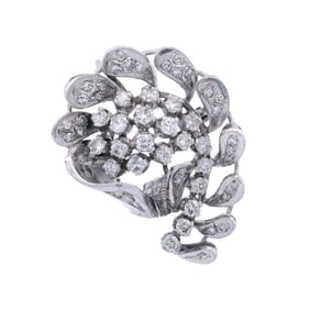 Deco 18kt white Gold Pendant / Brooch with 1.40 Cts in Diamonds