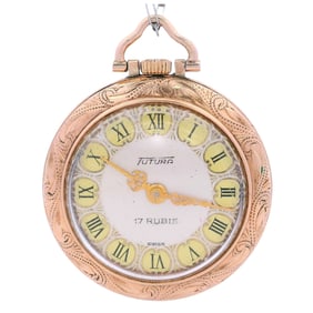 Futura 14kt yellow Gold Antique Enamel Pocket Watch