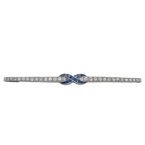 Art Deco Platinum Pin Brooch with 1.00 Cts in Diamonds and blue Sapphires