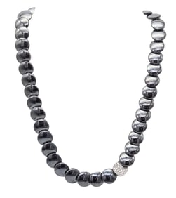 TIFFANY & CO. 1980 Angela Cummings Platinum Lentil Necklace Diamonds & Hematite