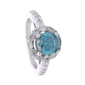 14kt white Gold Engagement Ring with Irradiated Blue Diamond & white Diamonds