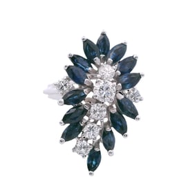 14kt white Gold Cocktail Ring with Diamonds and Sapphires