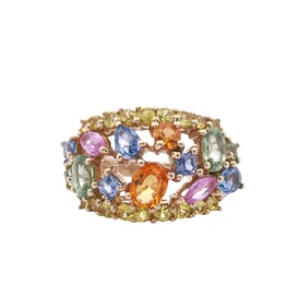 14kt yellow Gold Cocktail Ring with Multicolor Sapphires