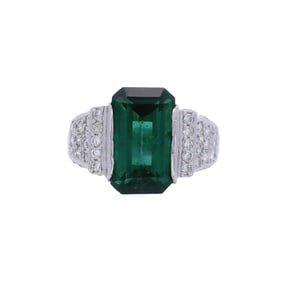 Platinum Cocktail Ring with 4.68 CTW in  Green Tourmaline & Diamonds