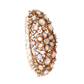 14kt yellow Gold Cuff Bracelet with 10.60 CTW in Opal and Diamonds