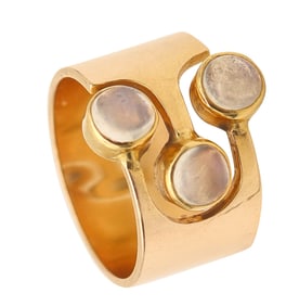 ZERO-GROUP Netherland Modernist 1970 Sculptural Ring 14Kt Gold With Moonstones