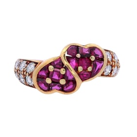 Doble Heart 18kt yellow Gold Ring with 1.82 CTW in Rubies and Diamonds