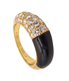CARTIER Paris 1970 Andre Vassort Ring In 18Kt Gold With 3.36 Ctw Diamonds & Onyx