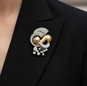 Retro 18K & Platinum Diamond Brooch