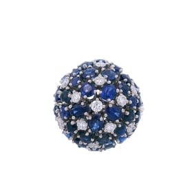 Vintage Platinum Dome Ring with Blue Sapphires and Diamonds